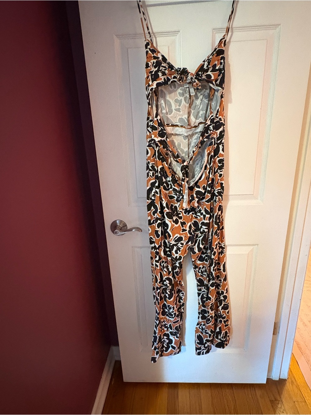 Floral Tie-Front Jumpsuit in Rust and Black